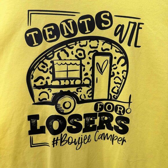 NEW Tents Are For Losers Boujee Camper T-Shirt Yellow Black Short Sleeve LARGE - Picture 3 of 6